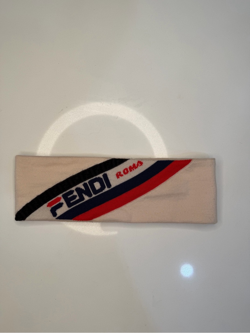 Fendi Beige Knit Headband with Red Accent
